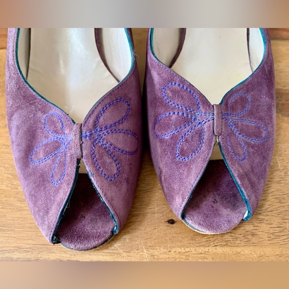 SALVATORE FERRAGAMO Purple Suede Sling Back Heels - Picture 6 of 9